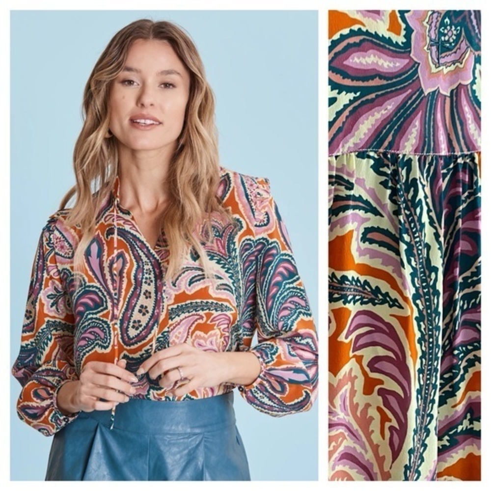 Tyler Boe Silk Multi Colored Paisley Maggie Blouse Large